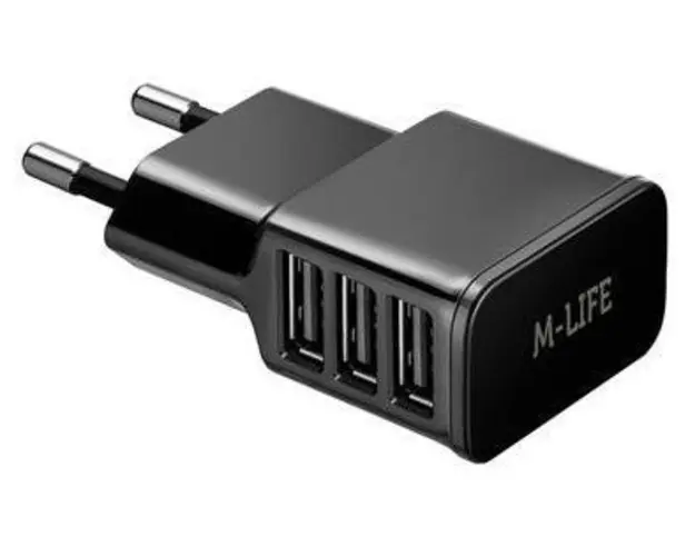 Incarcator Retea M-Life, 3 X USB, 3A MAX (1A+1A+2A) (Negru)