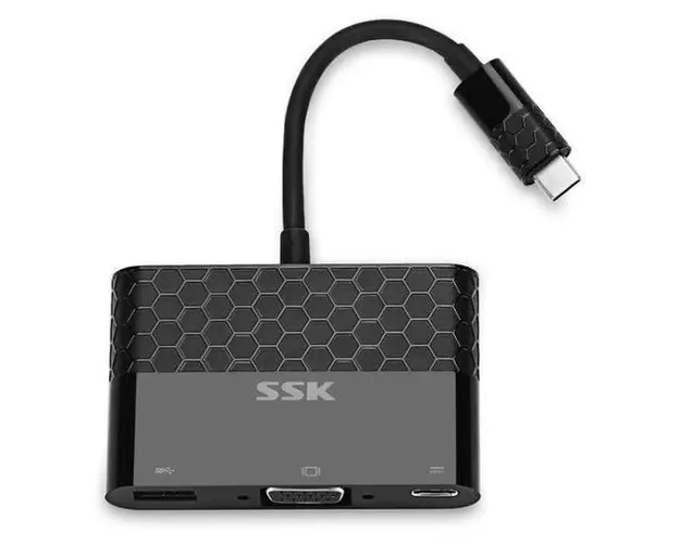 Adaptor SSK SHU-C025, USB-C - VGA/USB-C/USB-A (Negru)