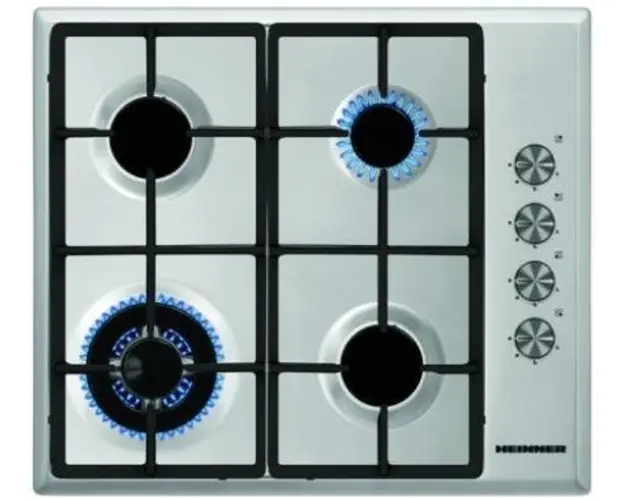 Plita incorporabila Heinner HBH-S584WI-IX, Gaz, 4 arzatoare, Aprindere electrica (Inox) 