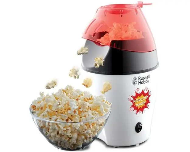 Aparat de facut popcorn Russell Hobbs Fiesta 24630-56, 1200 W, Capac de masurat, Capacitate 35-50 g (Alb/Negru)
