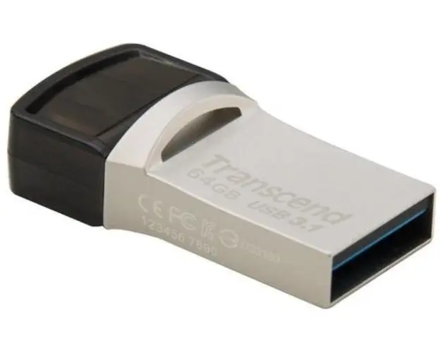 Stick USB Transcend Jetflash 890, 64GB, USB 3.1 Type C (Argintiu) 