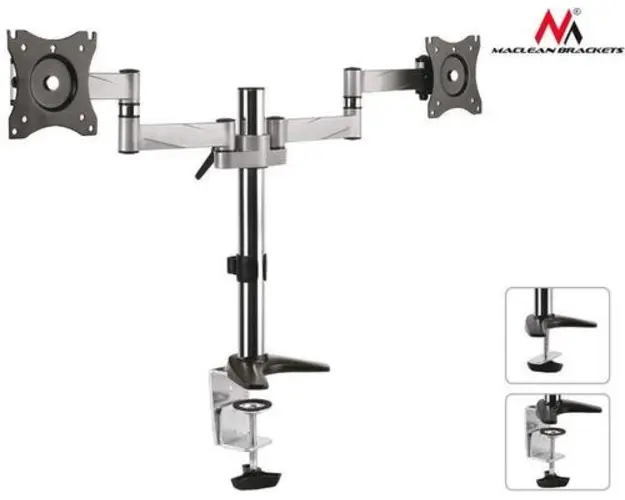 Suport Perete Maclean MC-714, Dual, 13inch - 27inch, 8 Kg (Negru/Argintiu)