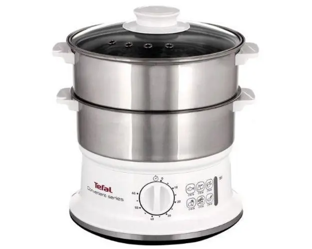 Aparat de gatit cu aburi Tefal VC145130, 6 l, 2 cosuri de gatit, Indicator nivel apa (Alb)