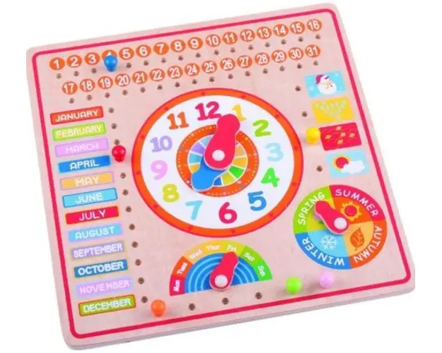 Plansa cu activitati BigJigs BJ526, Calendar luni, zile, data si ora