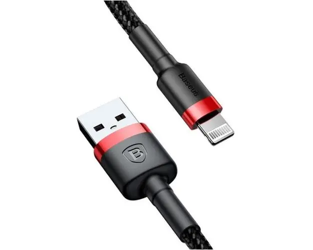 Cablu de date Baseus Kevlar CALKLF-B19, Lightning, 1 m (Negru/Rosu)