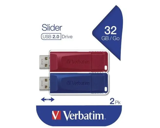 Stick USB Verbatim Store n Go Slider, 32GB, USB 2.0, 2 buc. (Rosu/Albastru) 