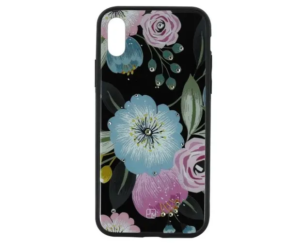 Protectie Spate Just Must Glass Diamond Print Flowers Black Background JMGDPIPXSFLBKB pentru iPhone XS (Multicolor)