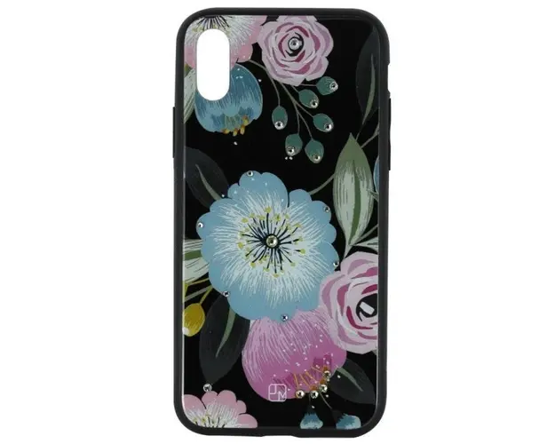 Protectie Spate Just Must Glass Diamond Print Flowers Black Background JMGDPIPXSMFLBKB pentru iPhone XS Max (Multicolor)