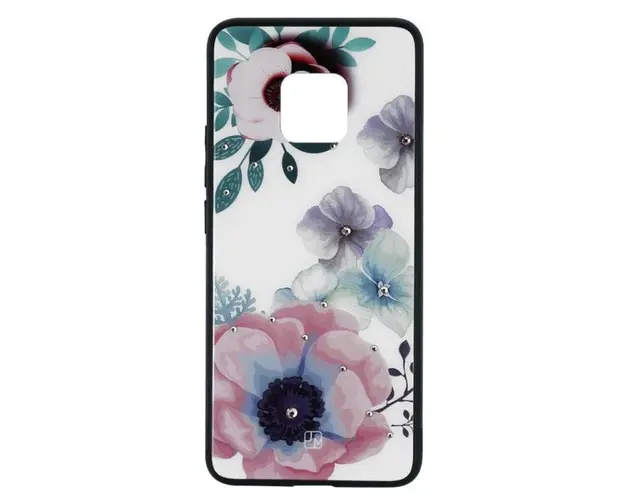 Protectie Spate Just Must Glass Diamond Print Flowers White Background JMGDPHM20PFWHB pentru Huawei Mate 20 Pro (Multicolor)