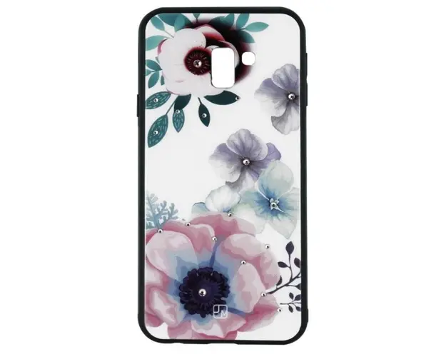 Protectie Spate Just Must Glass Diamond Print Flowers White Background JMGDPJ6PFWHB pentru Samsung Galaxy J6 Plus (Multicolor)