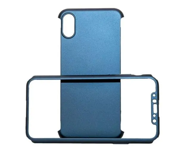 Protectie Spate Just Must Defense 360 iPhone X + Protectie Fata + Folie Protectie Display (Albastru)