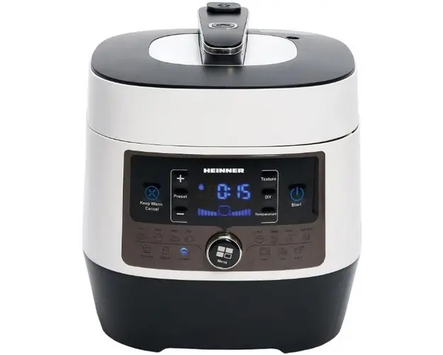 Multicooker Heinner HPCK-6WH, Timer, 14 programe, Display LED, Gatire aburi/sub presiune, 1000W (Alb/Negru)