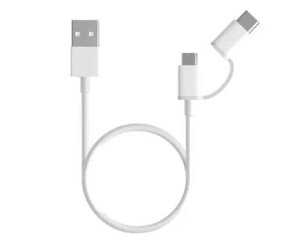 Cablu de Date Xiaomi 2 in 1 Micro USB si Type C, 100cm (Alb)