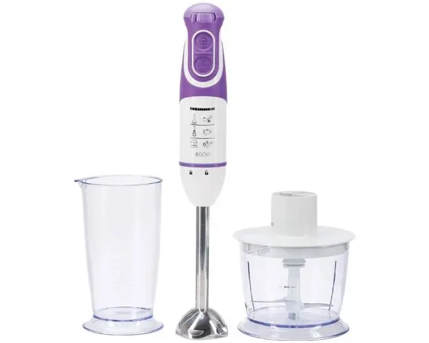 Blender de mana Heinner HB-600UV, 600W, 0.7l, 5 viteze (Alb/Mov)