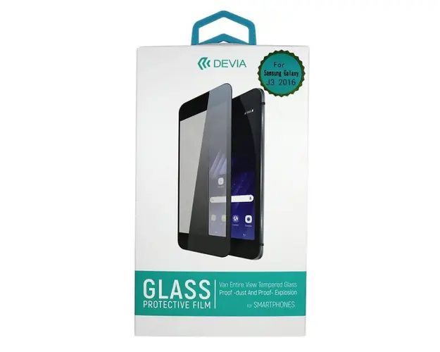 Folie Protectie Sticla Temperata Devia Frame pentru Samsung Galaxy J3 2016 DVFOLJ320BK (Transparent/Negru)