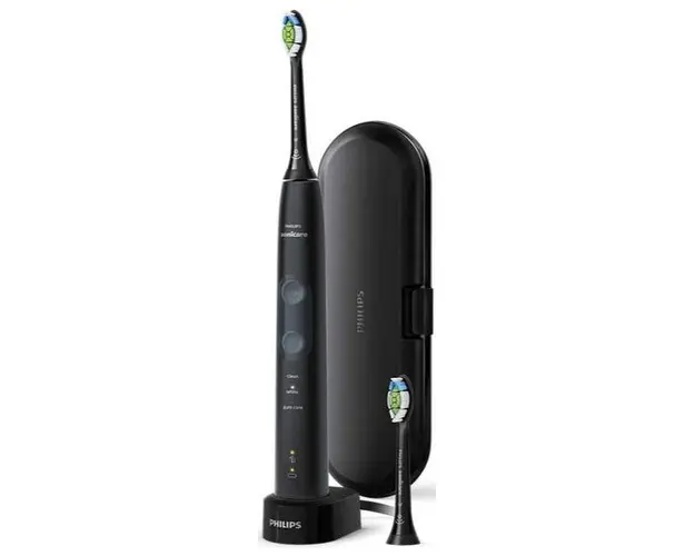Periuta de dinti electrica Philips Sonicare ProtectiveClean 5100 HX6850/47, 62.000 vibratii/min, Senzor presiune, Memento inlocuire capat, Cronometru 2 min, 3 Programe, 2 Capete, Trusa de calatorie (Negru)
