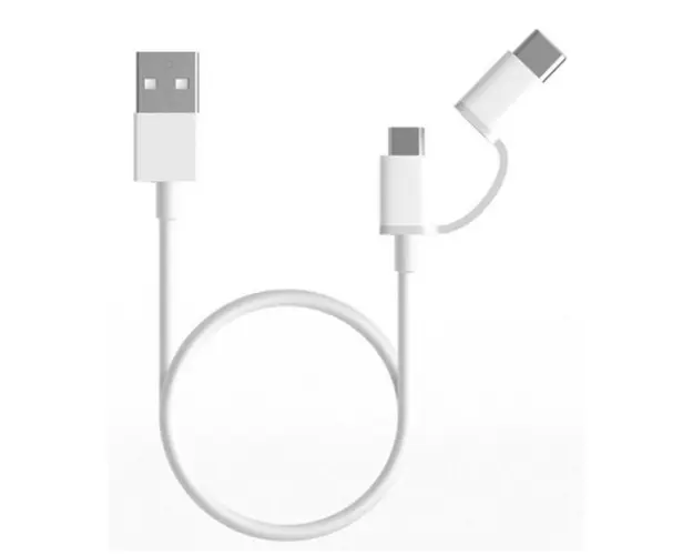 Cablu de date Xiaomi Mi 2 in 1 SJV4083TY, Micro USB si Type-C (Alb)