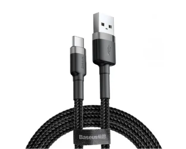 Cablu de date Baseus Cafule Series CATKLF-BG1, Type-C, 1 m, 3A, 480 Mbps (Negru/Gri)