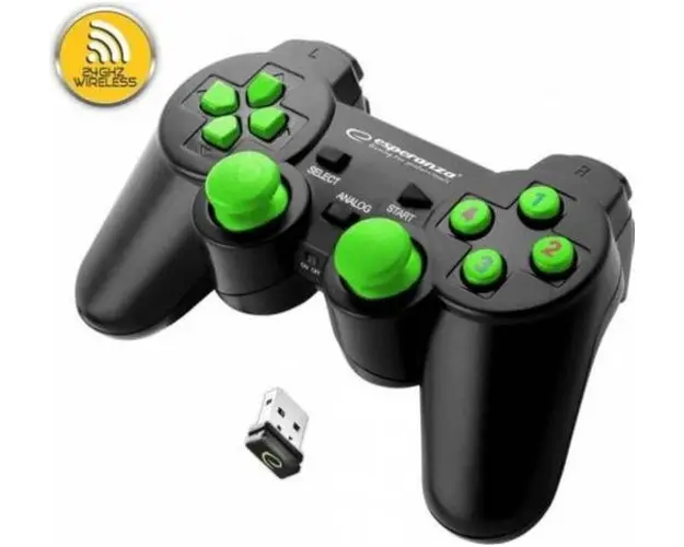 Controller Esperanza Gladiator EGG108G, Wireless, PC/PS3 (Negru/Verde)