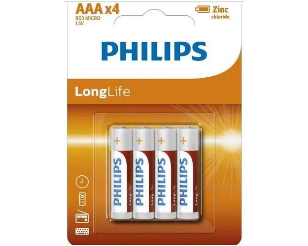 Baterii Philips LongLife R03L4B/10, AAA, 4 buc