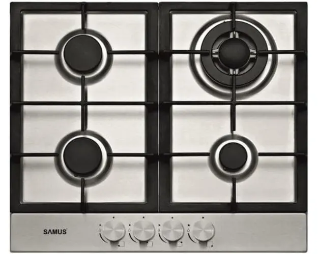 Plita incorporabila Samus PSG-64SX2, Gaz, 4 arzatoare, Arzator Wok, Aprindere electrica (Inox)