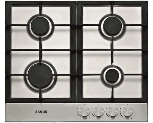Plita incorporabila Samus PSG-64SX3, Gaz, 4 arzatoare, Arzator Wok, Aprindere electrica (Inox)