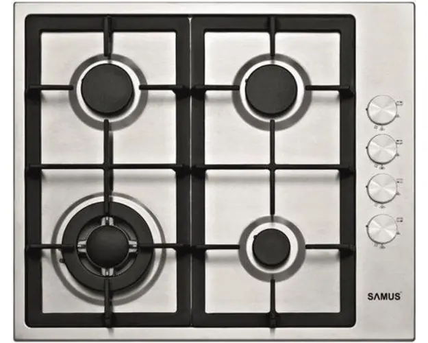 Plita incorporabila Samus PSG-64SX4, Gaz, 4 arzatoare, Arzator Wok, Aprindere electrica (Inox)