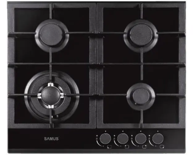 Plita incorporabila Samus PSG-64SG1, Gaz, 4 arzatoare, Arzator WOK, Aprindere electrica (Negru)