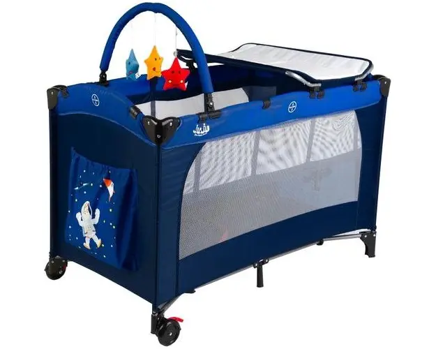 Patut pliant Juju Sleepy Baby Space Adventure, 2 nivele (Bleumarin/Albastru)