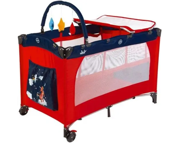 Patut pliant Juju Sleepy Baby Unicorn, 2 nivele (Rosu/Bleumarin)