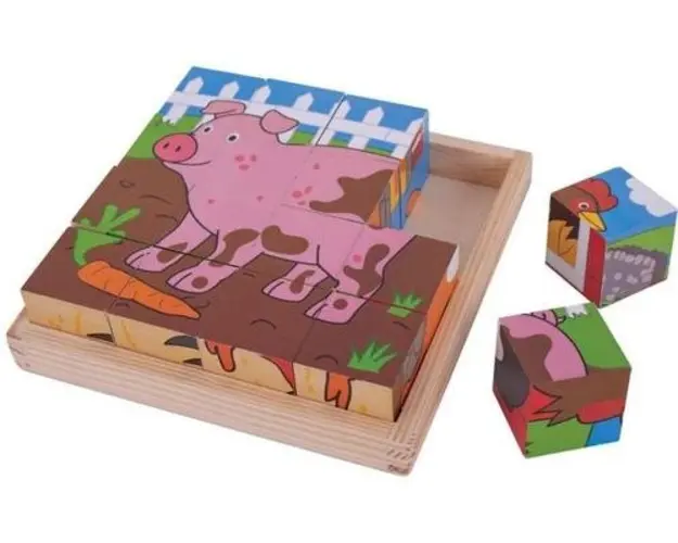 Puzzle cubic BigJigs, Animalute de la ferma