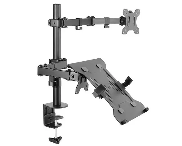 Suport monitor birou Art RAMM L-24, 13inch - 32inch, 8 Kg + suport laptop (Negru)