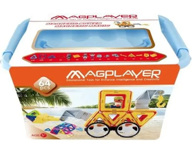 Joc de constructie magnetic Magplayer, 64 piese