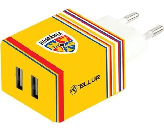 Incarcator retea Tellur FRF000009, 2x USB (Galben)