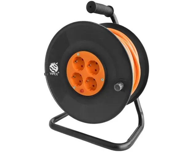 Prelungitor tambur Vipex PS25-T25, 4 prize, 25 m (Negru/Portocaliu)
