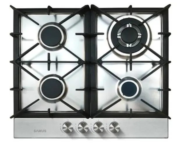 Plita incorporabila Samus PSG-64SX7, Gaz, 4 arzatoare, Arzator Wok, Aprindere electrica (Inox)