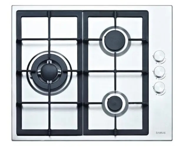 Plita incorporabila Samus PSG-63SX1, Gaz, 3 arzatoare, Arzator Wok, Aprindere electrica (Inox) 