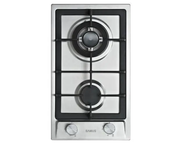 Plita incorporabila Samus PSG-32SX2, Gaz, 2 arzatoare, Arzator Wok, Aprindere electrica (Inox) 