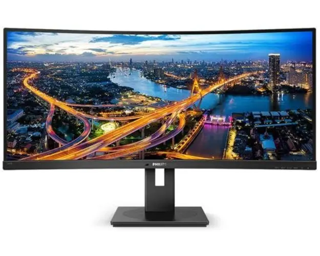 Monitor LCD VA LED Philips 34inch 345B1C/00, WQHD (3440 x 1440), HDMI, DisplayPort, Boxe, Ecran curbat, 100 Hz (Negru)