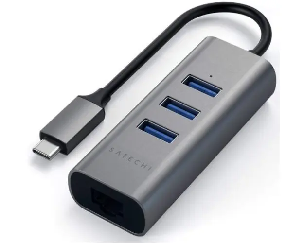 Hub USB Satechi ST-TC2N1USB31AM, 1 x LAN, 3 x USB 3.0, USB Type-C (Gri)