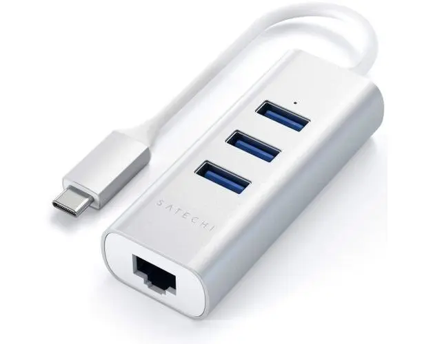 Hub USB Satechi ST-TC2N1USB31AS, 1 x LAN, 3 x USB 3.0, USB Type-C (Argintiu)