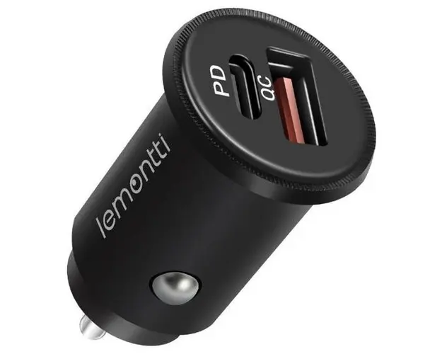Incarcator Auto Lemontti LEMIAPDQCBK, USB + Quick Charge Type-C, QC3.0 (Negru)