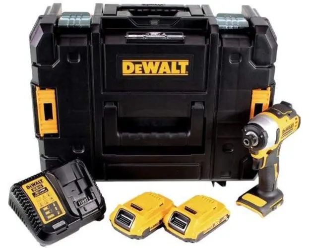 Masina compacta de insurubat cu impact cu acumulator DeWalt DCF809D2, 18 V, 2800 RPM, 3200 PPM + 2 acumulatori + incarcator + agatatoare curea + valiza depozitare TSTAK