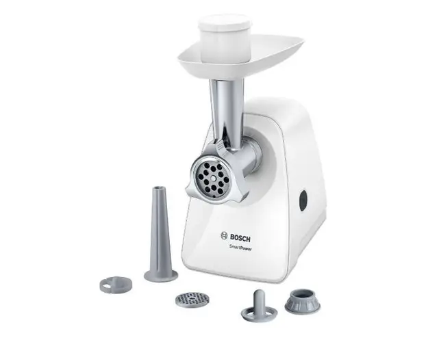 Masina de tocat carne Bosch SmartPower MFW2520W, 1500 w, 1.7 kg/min, 2 site, Kebbe/palnie carnati (Alb)