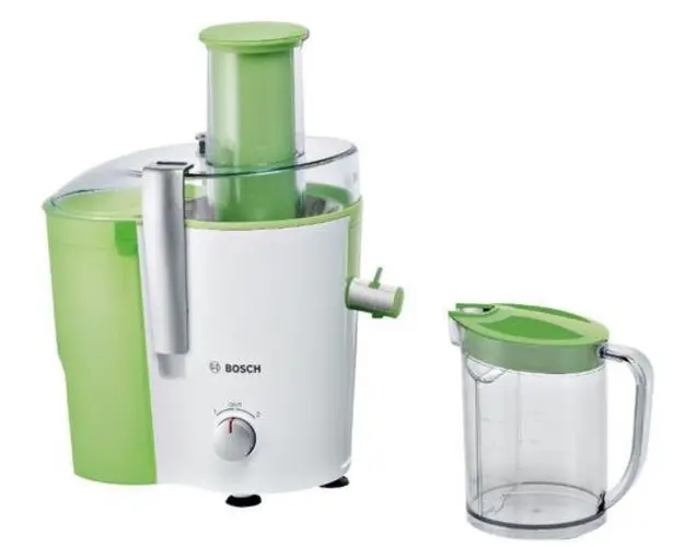 Storcator de fructe si legume Bosch VitaJuice MES25G0, 700 W, 2 viteze, Safety Stop, tub alimentare 73 mm (Alb/Verde)
