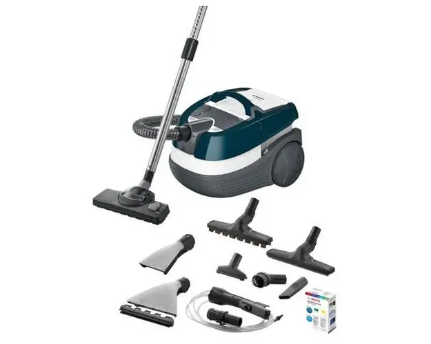 Aspirator cu spalare Bosch AquaWash&Clean BWD41720, 1700 W, 5 l, filtru Epa, perie parchet (Alb/Albastru)