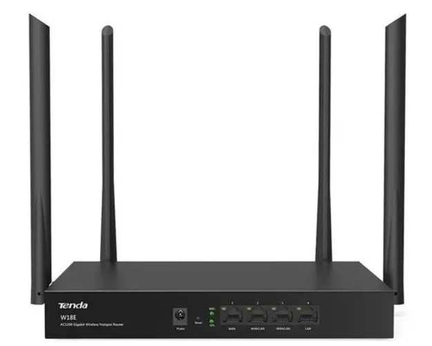 Router Wireless Tenda W18E, Gigabit, Dual Band, 1200 Mbps, 4 Antene externe (Negru)