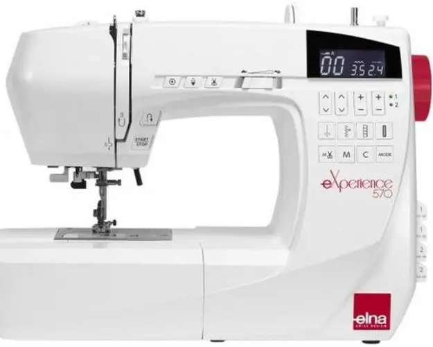 Masina de cusut Elna eXperience 570, 200 Cusaturi, 12 Broderi, Indicator LED (Alb/Rosu)