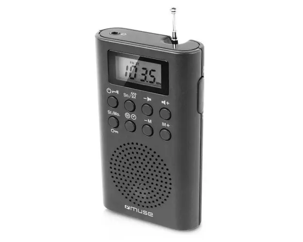 Radio cu ceas de buzunar Muse M-03 R, FM, antena telescopica (Negru)