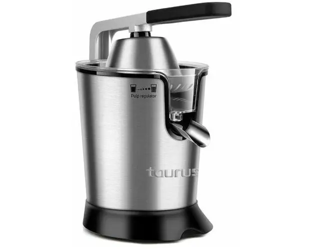 Storcator de citrice Taurus Easy Press 160, 160 W, stoarcere continua, motor profesional AC, 2 conuri de stoarcere, 2 site, anti-picurare (Negru/Inox)